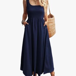 NWT Sleeveless Navy Blue Maxi Dress With Pockets